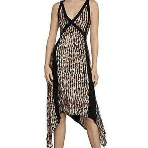 BCBGMAXAZRIA Black Printed Criss-Cross Back Hi-Low Midi Dress